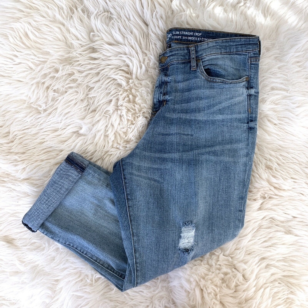 Gap Blue Denim Slim Straight Crop Jeans - Picture 1 of 8